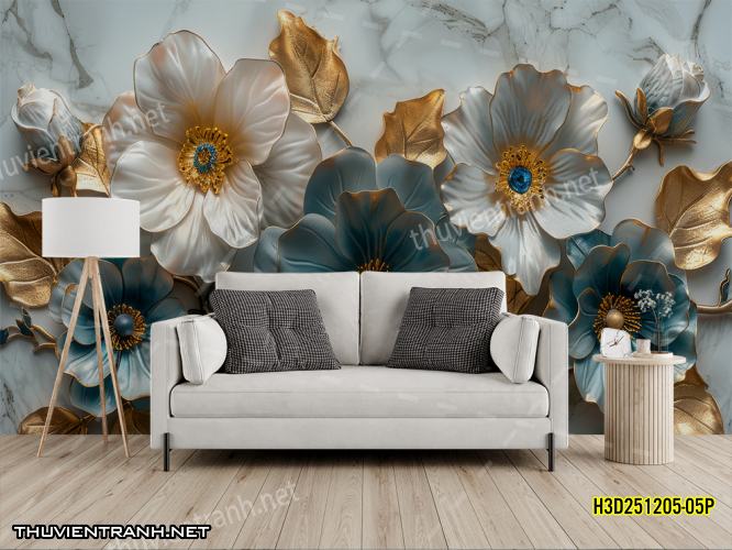 Tranh dán tường Hoa 3D- H3D251205-05P - Tranh tường chất lượng cao